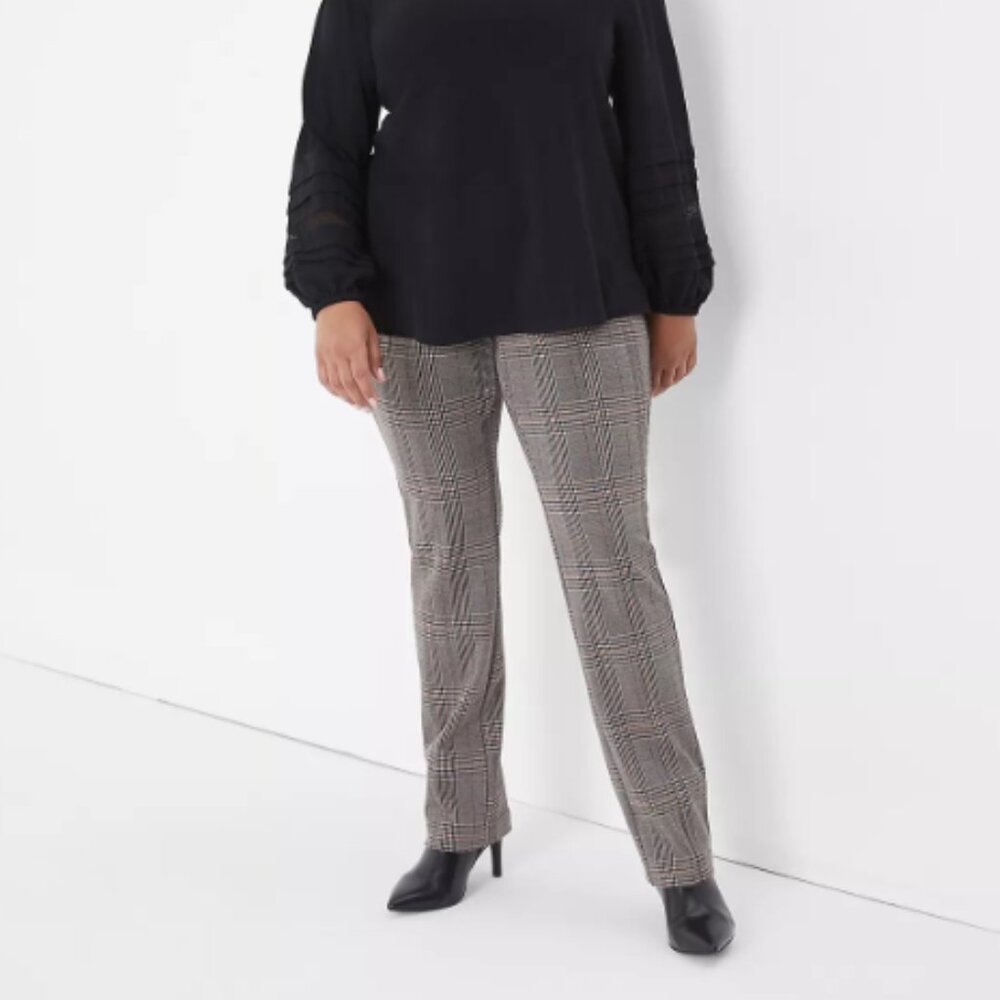 Lane Bryant Pull On Ponte Straight Leg Pant Rust Glen Plaid Size 24